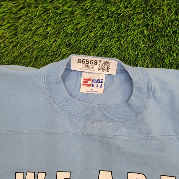 Vintage 80s Alpha-Delta-Pi Ringer Shirt Womens XS/S 17x28 Blue Sorority - Picture 6 of 15